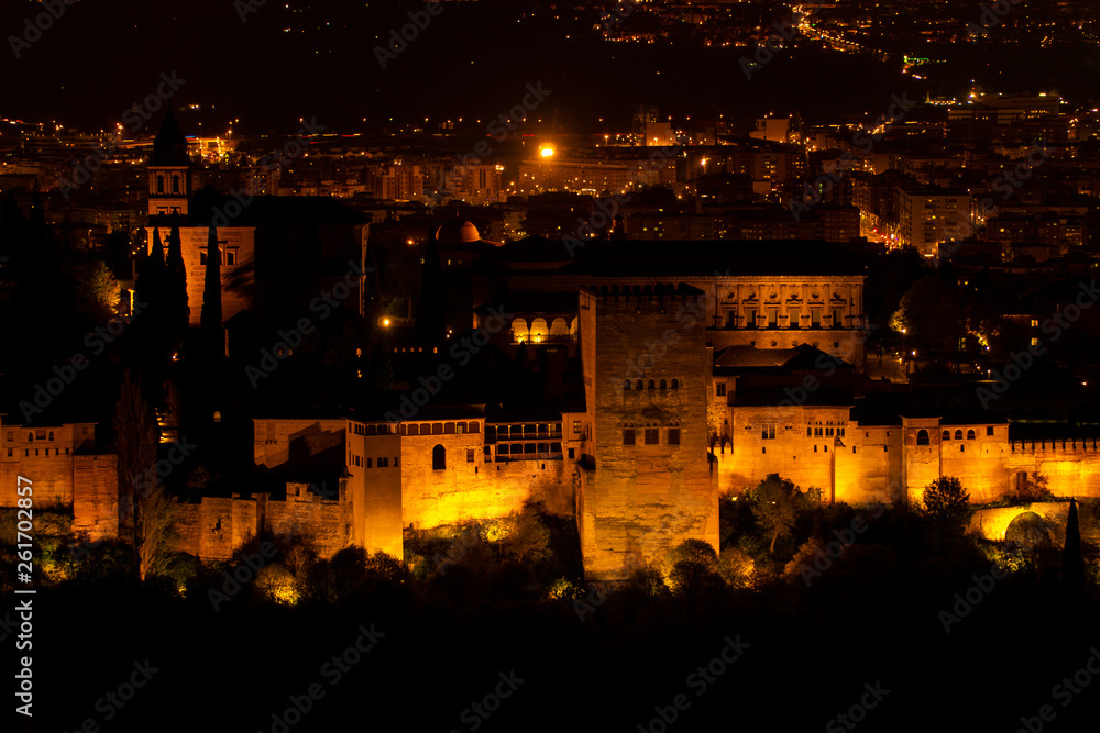 4k View of the famous Alhambra palace in Granada, Spain