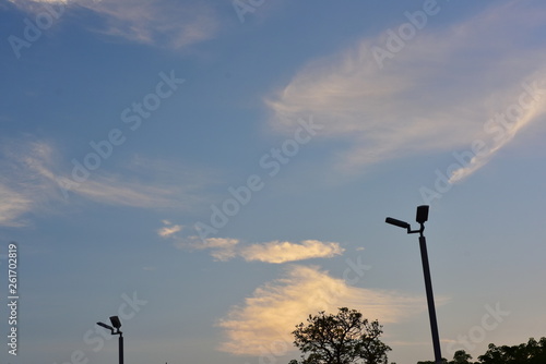 Blue sky and beautiful clouds on a bright day Used as a background image