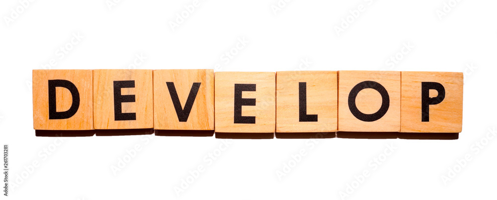 DEVELOP text on wooden cubes on white  background - Image