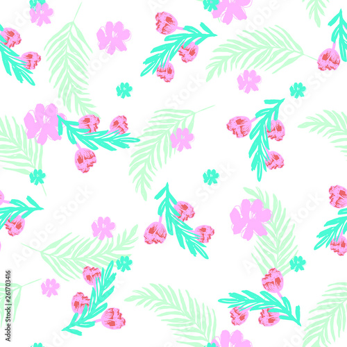 Beautiful Exotic Flowers and Leaves Pattern Vector 