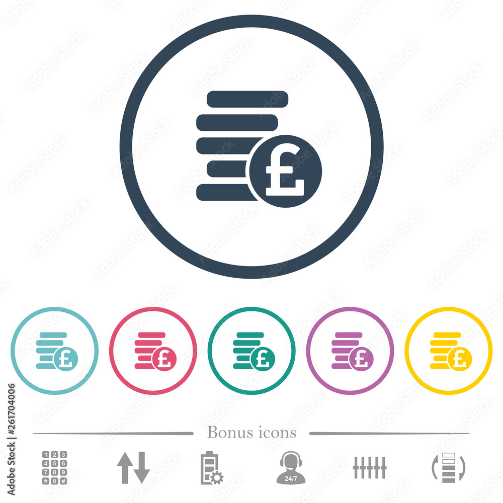 Pound coins flat color icons in round outlines Pound coins flat color icons in round outlines