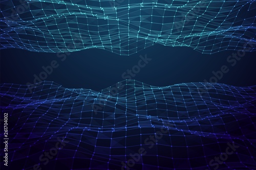 Network connection with points and lines. Abstract polygonal mesh. Vector Illustration.