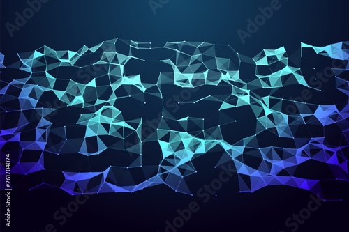 Network connection with points and lines. Abstract polygonal mesh. Vector Illustration.
