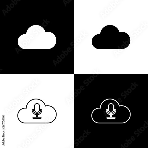 Set Music streaming service icon isolated icon on black and white background. Sound cloud computing, online media streaming, online song, audio wave. Line, outline and linear icon. Vector Illustration