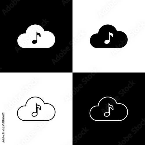 Set Music streaming service icon isolated icon on black and white background. Sound cloud computing, online media streaming, online song, audio wave. Line, outline and linear icon. Vector Illustration