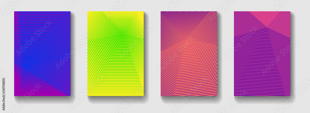 Fototapeta Minimal annual report design vector collection. Halftone lines texture cover page layout templates set.