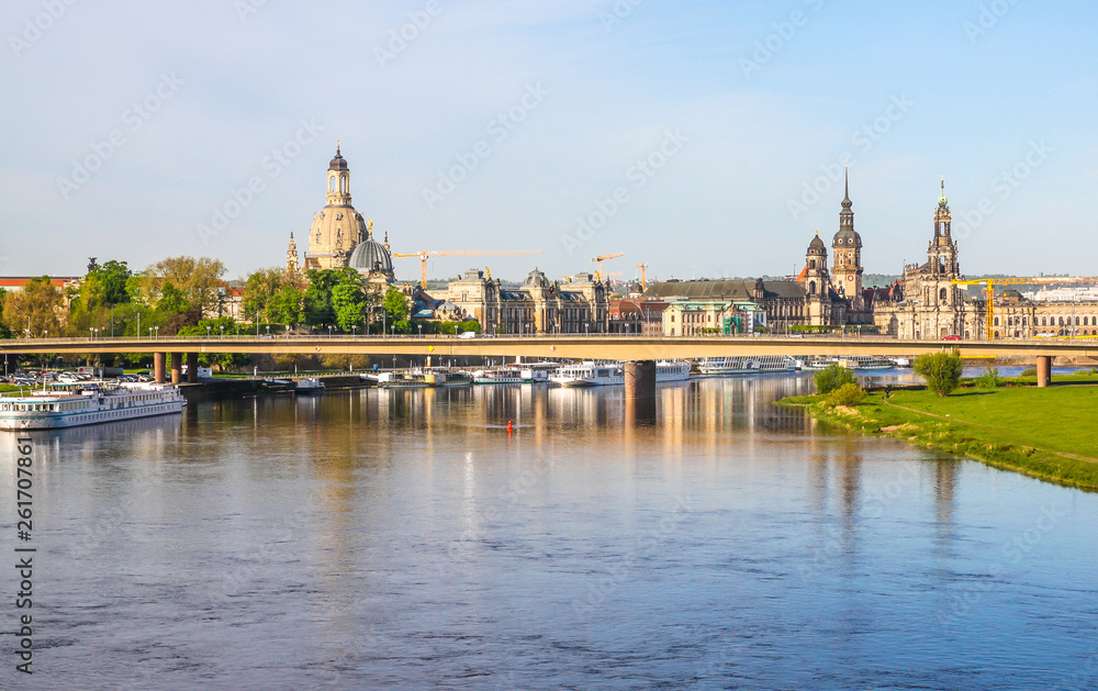 Old Town architecture with Elbe river in Dresden, Saxony. Germany