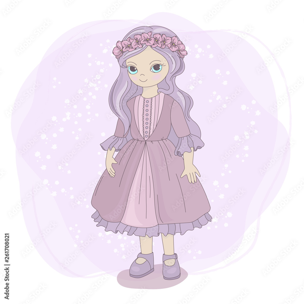 SPRING GIRL Fairy Tale Children Cartoon Vector Illustration for Print Fabric and Decoration