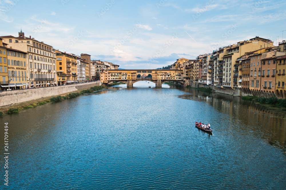 Ponte Vecchio bridge and architecture along river Arno in Florence, Tuscany, Italy