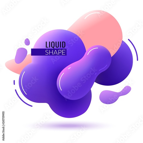 Liquid shape banner. Fluid abstract color elements paint form memphis graphic texture 3d modern vector design illustration