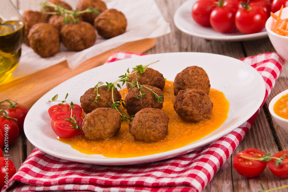 Meatballs with mashed carrots. Meatballs with mashed carrots.