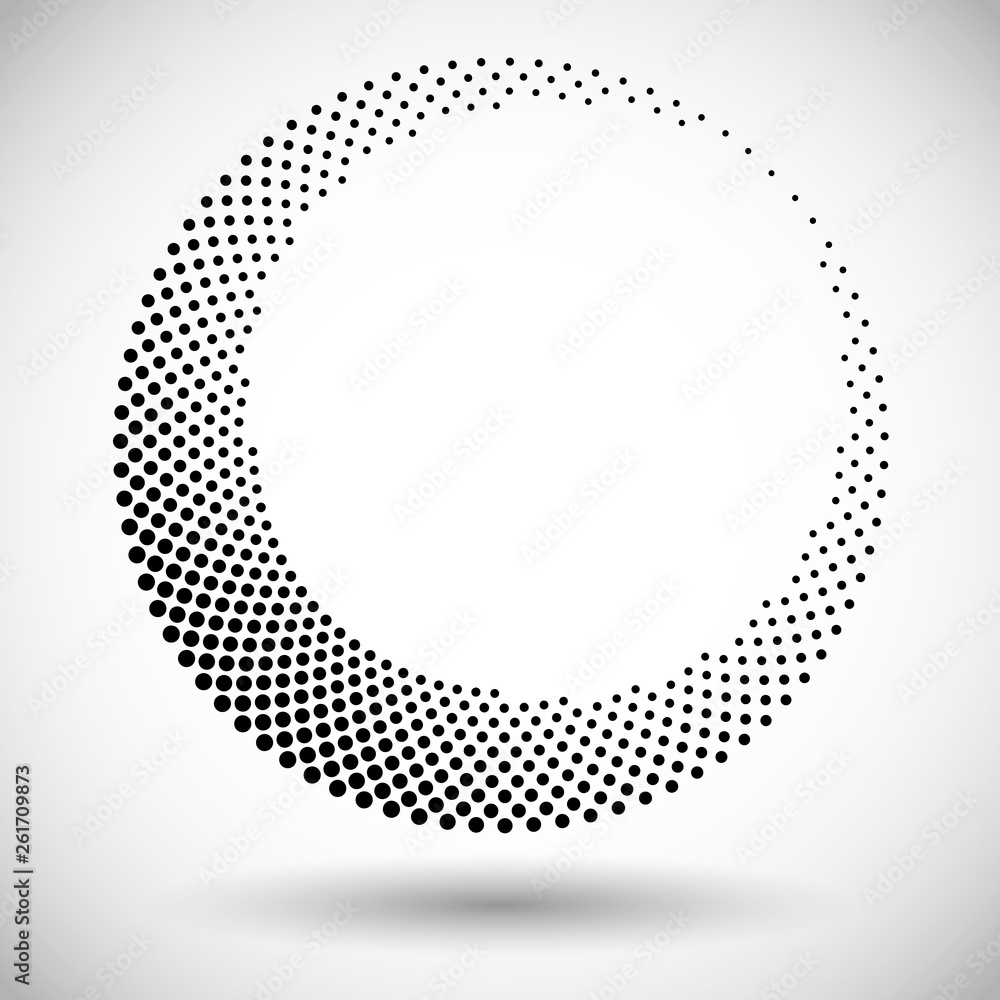 Halftone circle frame, abstract dots logo emblem design element for any projects. Round border icon. Halftone circle frame, abstract dots logo emblem design element for any projects. Round border icon.