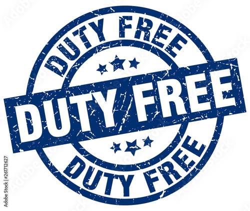 duty free blue round grunge stamp