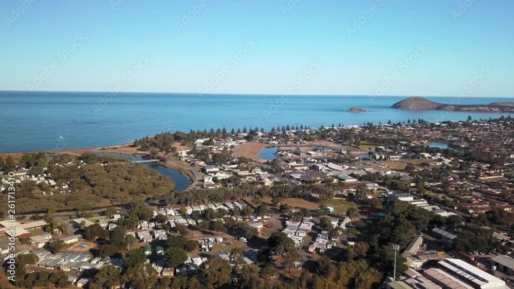 Drone shot of seascape and town coming together, beautiful scenery. Drone shot of seascape and town coming together, beautiful scenery.