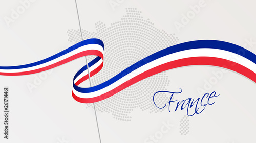 Wavy national flag and radial dotted halftone map of France