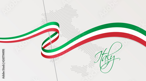 Wavy national flag and radial dotted halftone map of Italy