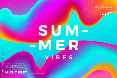 Summer abstract gradient background. Fluid colorful shapes composition. Music fest banner.