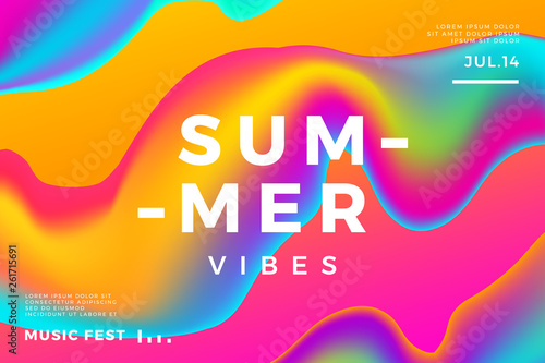 Summer abstract gradient background. Fluid colorful shapes composition. Music fest banner.
