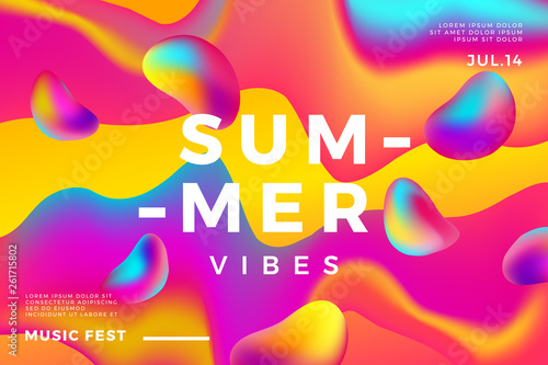 Summer abstract gradient background. Fluid colorful shapes composition. Music fest banner.