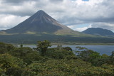 View of Volcan Arenal and Lake Arenal in Parque Nacional Volcan Arenal in Costa Rica