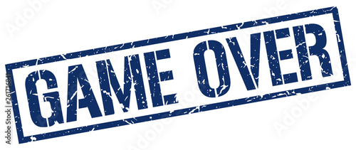 game over blue grunge square vintage rubber stamp