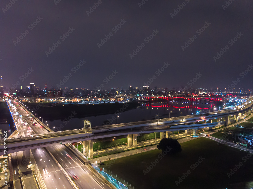 Traffic Aerial View - Traffic concept image, birds eye daytime view use the drone in Taipei, Taiwan.