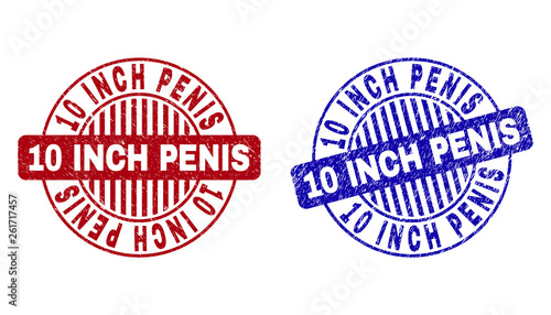 Grunge 10 INCH PENIS round stamp seals isolated on a white background. Round seals with grunge texture in red and blue colors.