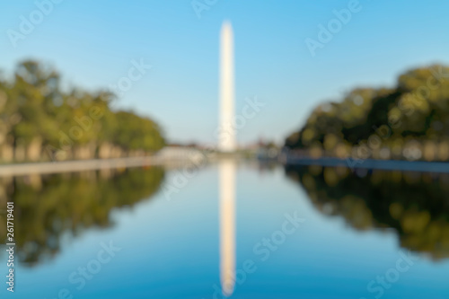 Out of Focus of Washington Monument Washington DC, USA. Seen from reflecting pool.