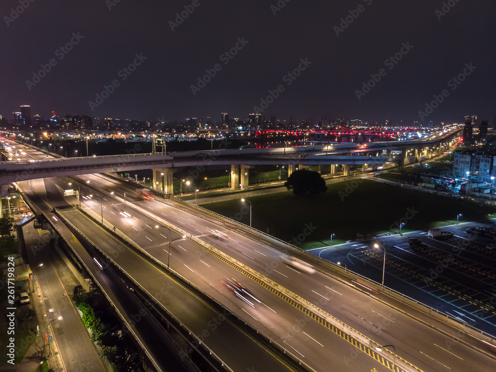 Traffic Aerial View - Traffic concept image, birds eye daytime view use the drone in Taipei, Taiwan.