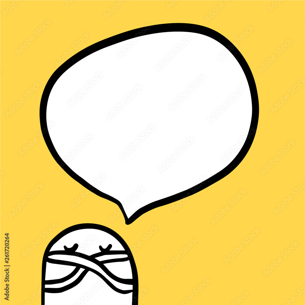 Obraz premium Cute monster hides his face hand drawn illustration with speech bubble
