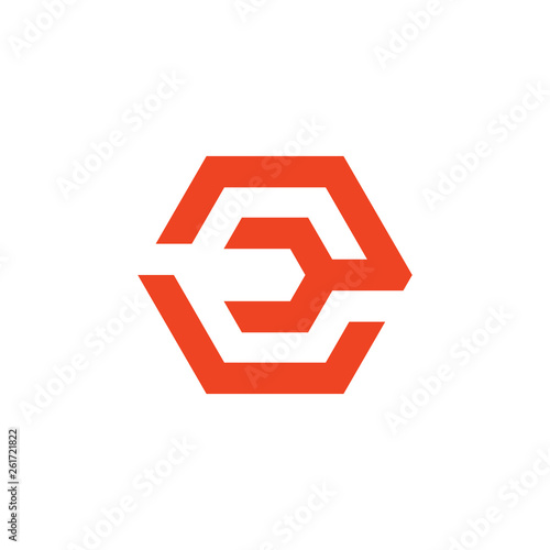 letter e wrench hexagon logo vector