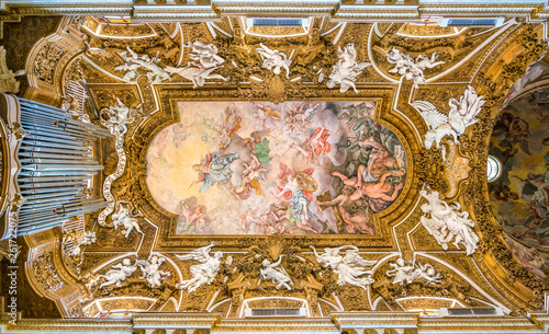 Frescoed vault by Giovanni Domenico Cerrini in the Church of Santa Maria della Vittoria in Rome, Italy.  photo