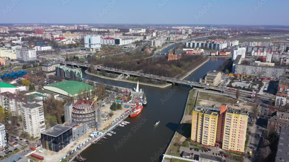 Aerial view of the Museum of the World Ocean in national spring holiday Herring Day Aerial view of the Museum of the World Ocean in national spring holiday Herring Day