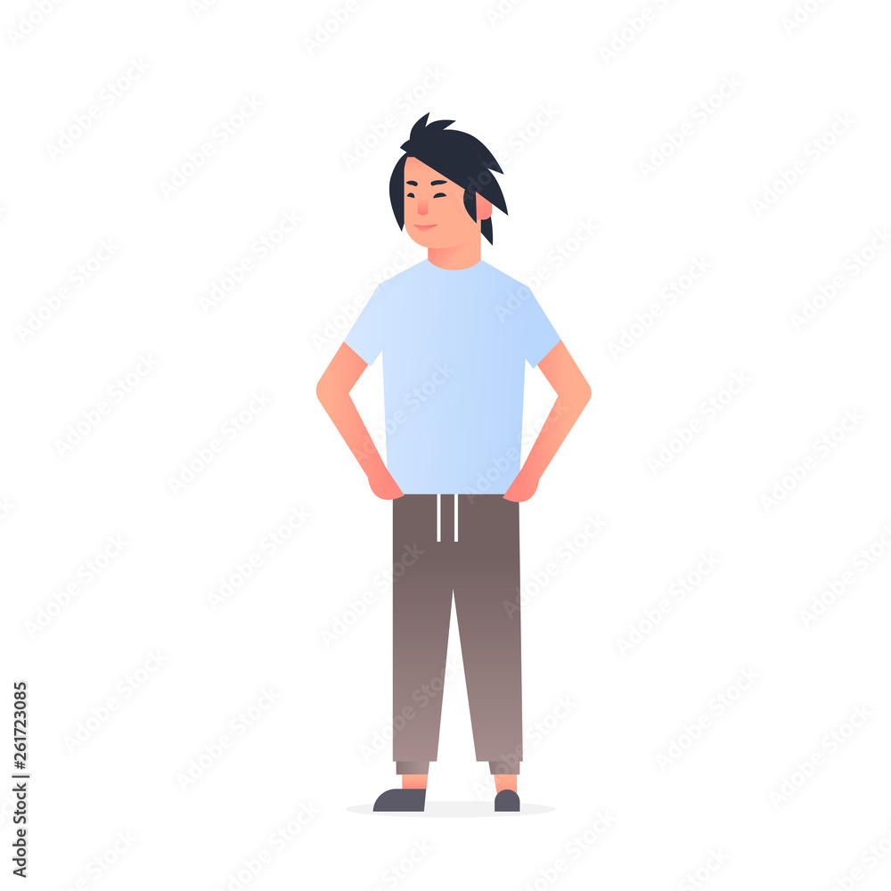 young asian guy wearing casual clothes happy attractive man standing pose chinese or japanese male cartoon character full length flat white background
