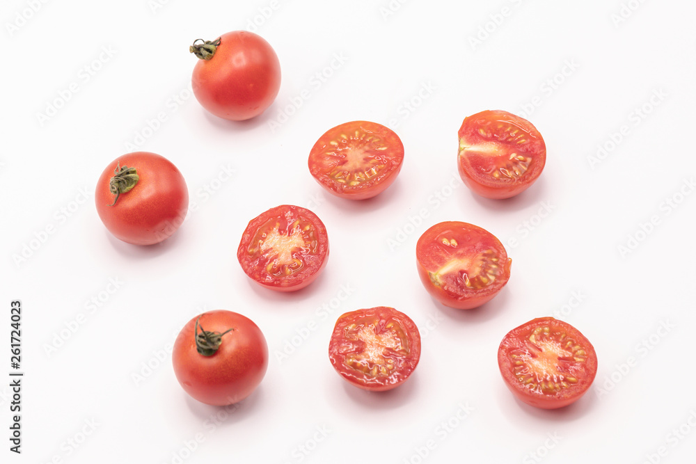 Fototapeta premium Close up red tomatoes on isolate white background.Selective focus red tomatoes.