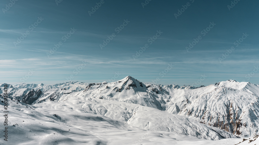 winter mountain landscape with mountains and clouds