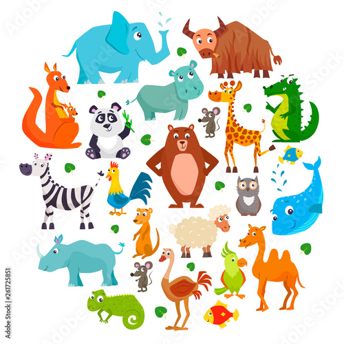 Set of cute cartoon animals. Vector illustration.