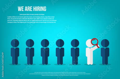 Business person with magnifying glass icon. Job search concept.