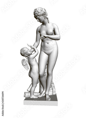 Sculpture Venus blames Cupid. 3D. Polygonal sculpture of Venus and Cupid. Vector illustration