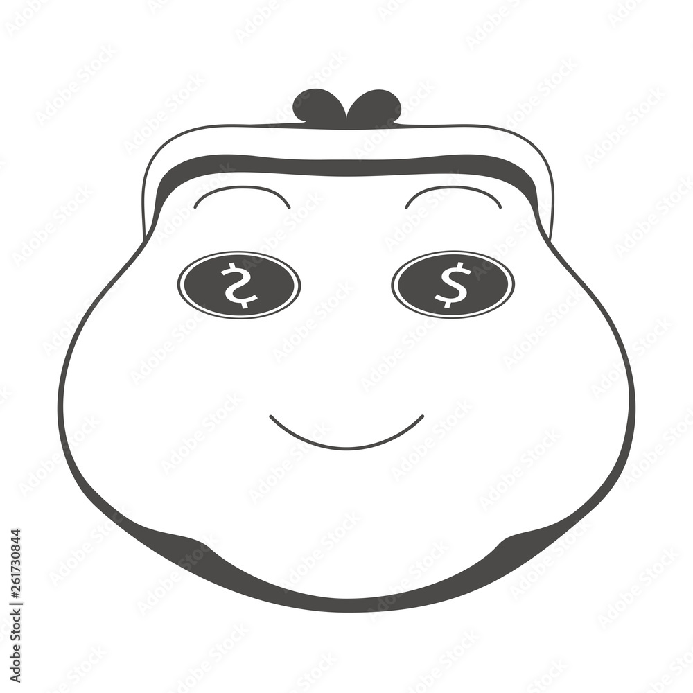Linear drawing of the wallet. Wallet icon. Eyes are dollars. Isolated, white. Vector Linear drawing of the wallet. Wallet icon. Eyes are dollars. Isolated, white. Vector