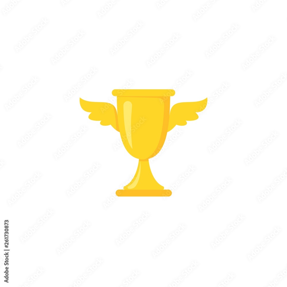 Gold trophy, winning cup with wings isolated on white background. First place, award bowl. Gold trophy, winning cup with wings isolated on white background. First place, award bowl.