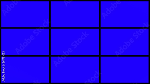 4k 9 Parts blue screen grid with black frames