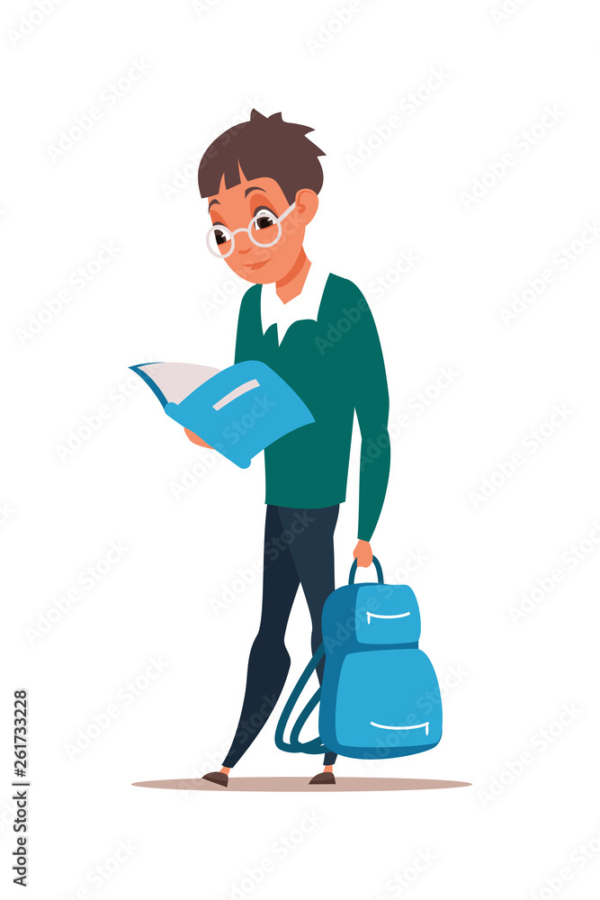 Smart schoolboy flat vector illustration Smart schoolboy flat vector illustration