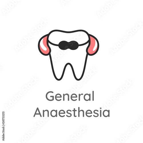General Anesthesia. Tooth with the travel pillow and the eye sleep mask. Dental icon or illustration.