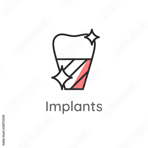 Dental implant surgery denture. Crown abutment implant illustration. Dental icon.