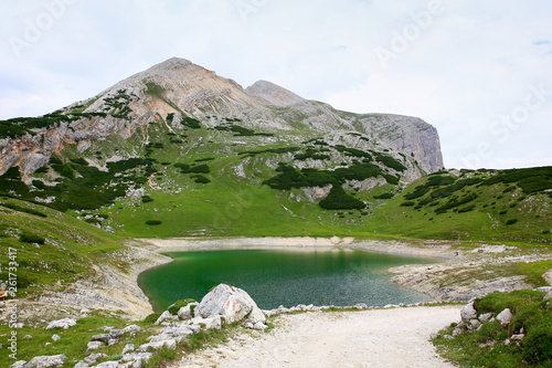 lake in mountain in fanes sennes braies natural park photo
