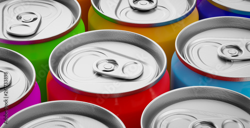 Bild auf Leinwand Bunch of Colorful Drink Cans