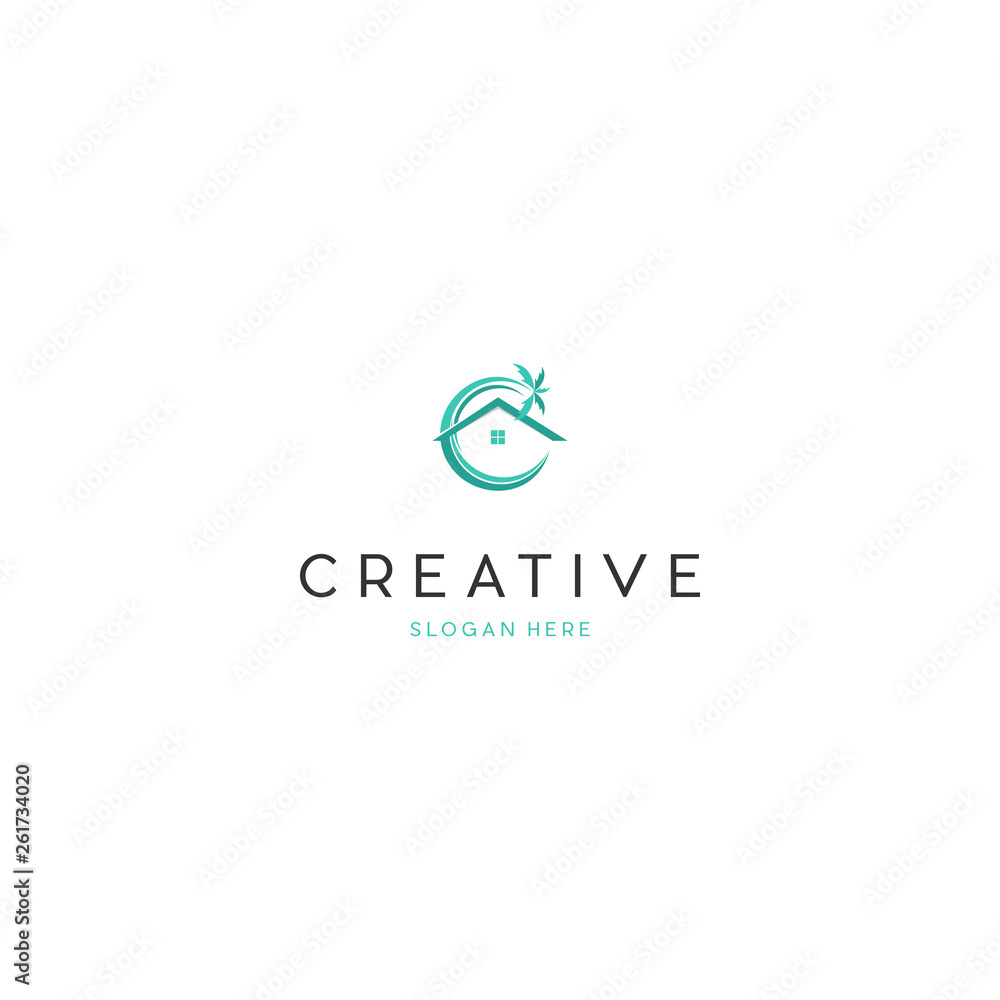 Home Village Ocean Vacation Creative Icon Logo Design Template