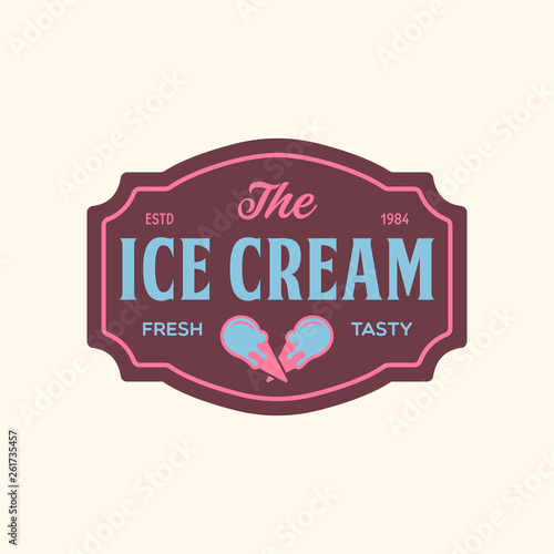 Vintage ice cream shop logo badge and label, gelateria sign. Retro logotype for cafeteria or bar.