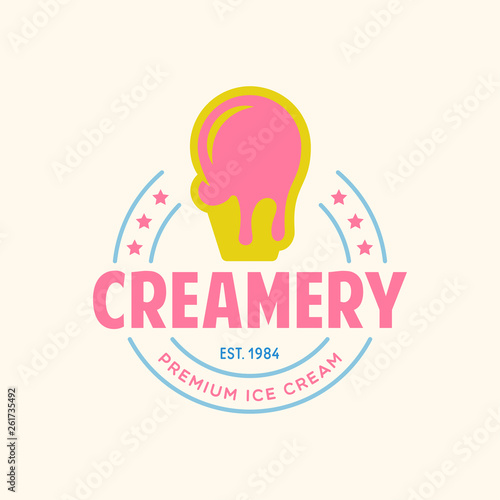 Vintage ice cream shop logo badge and label, gelateria sign. Retro logotype for cafeteria or bar.